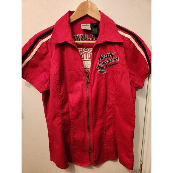 Harley Davidson Zipper Women Shirt Red Size Medium - Picture 1 of 4